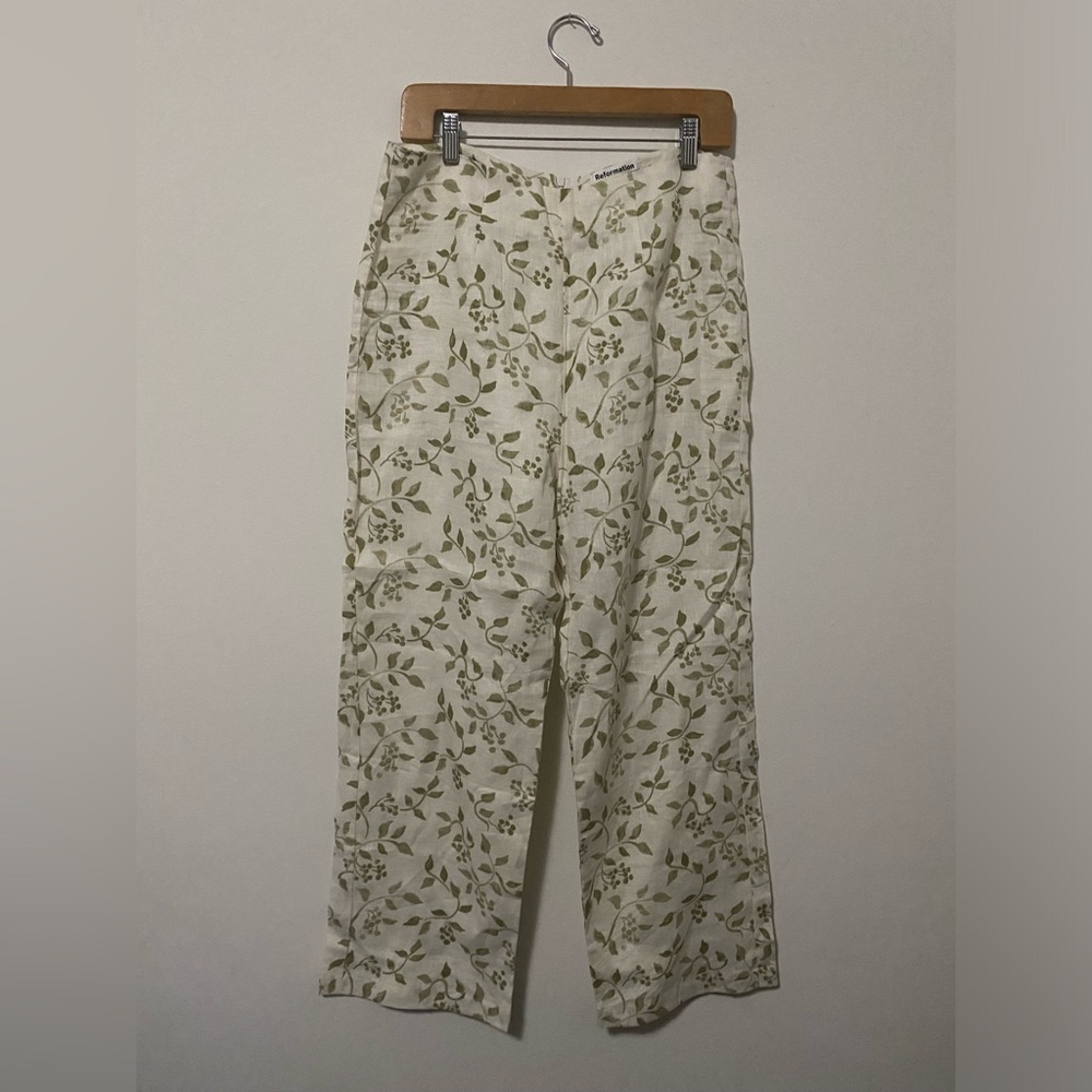 Reformation Leaves Linen Trousers / 10 like new